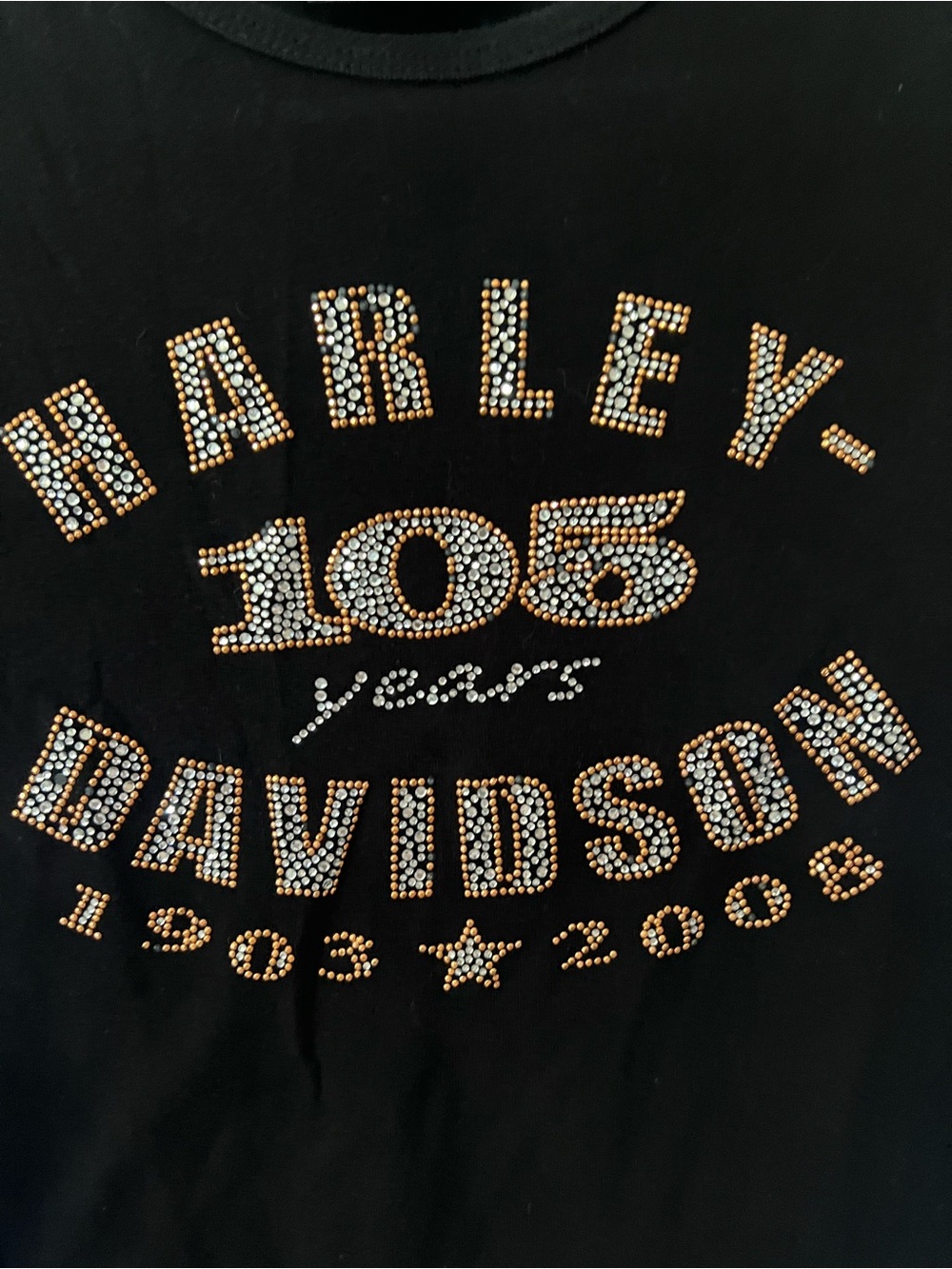 Harley-Davidson Black Tee with Silver and Gold Rhinestone Logo - Picture 2 of 4